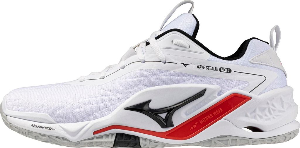 Mizuno Wave Stealth Neo 2 - white/black/fiery red, Größe:8.5