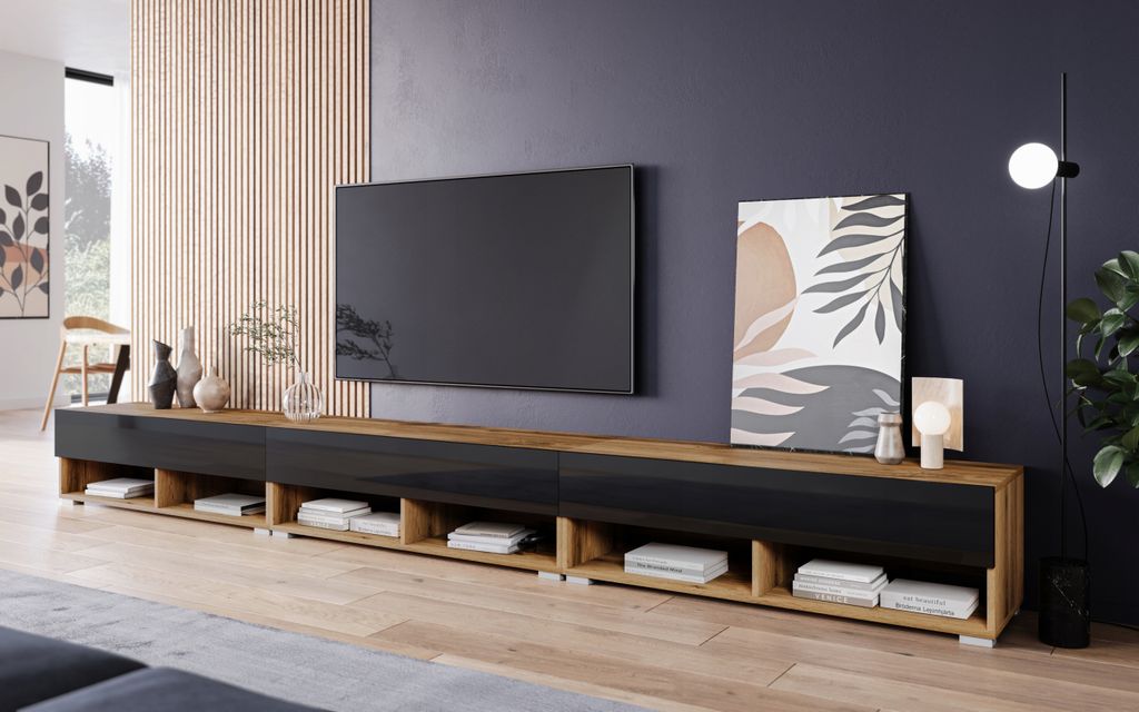 Meuble TV CALIBURI 300 – chêne wotan / noir brillant Image du produit 