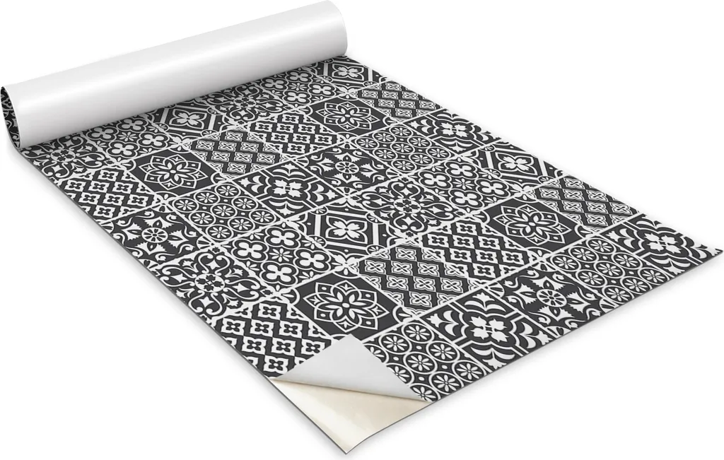 Pellicola autoadesiva per mobili - pellicola decorativa - mobili da tavolo - tagliabile su misura - piastrelle portoghesi bianche e nere - 100 x 50 cm