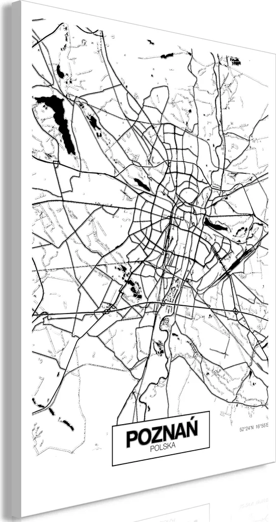 Mappa Urbana Poznan Quadro 80x120 - Minimalismo su Tela Verticale