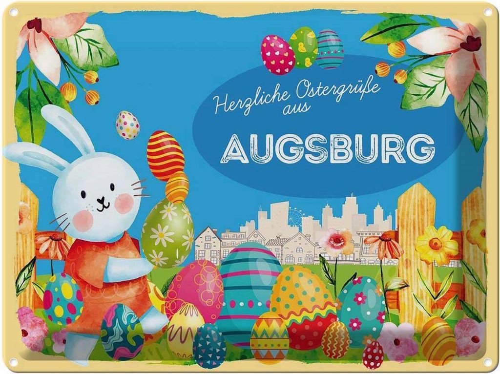 vianmo Blechschild 30x40 cm Ostern Ostergrüße AUGSBURG Gruß
