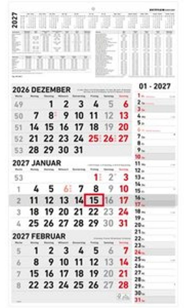 Calendario trimestrale combinato 2027 Immagine del prodotto 