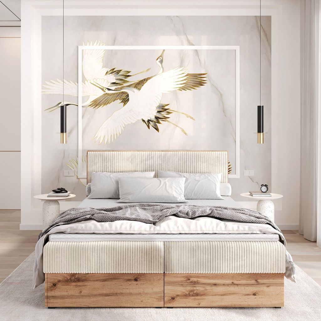 A bedroom scene featuring a large bed.