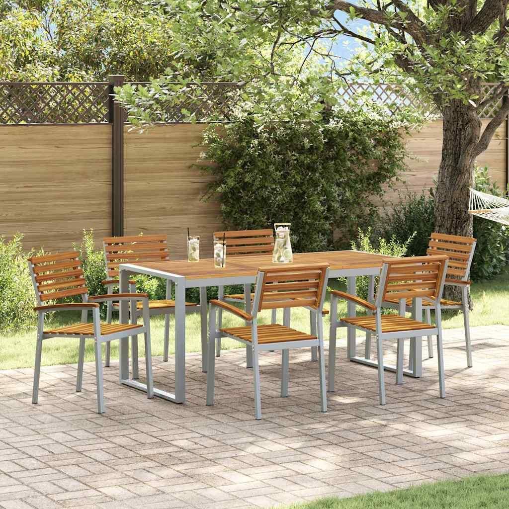 Maison Exclusive - Garten Essgruppe 7 pcs Grau Massivholz Akazie