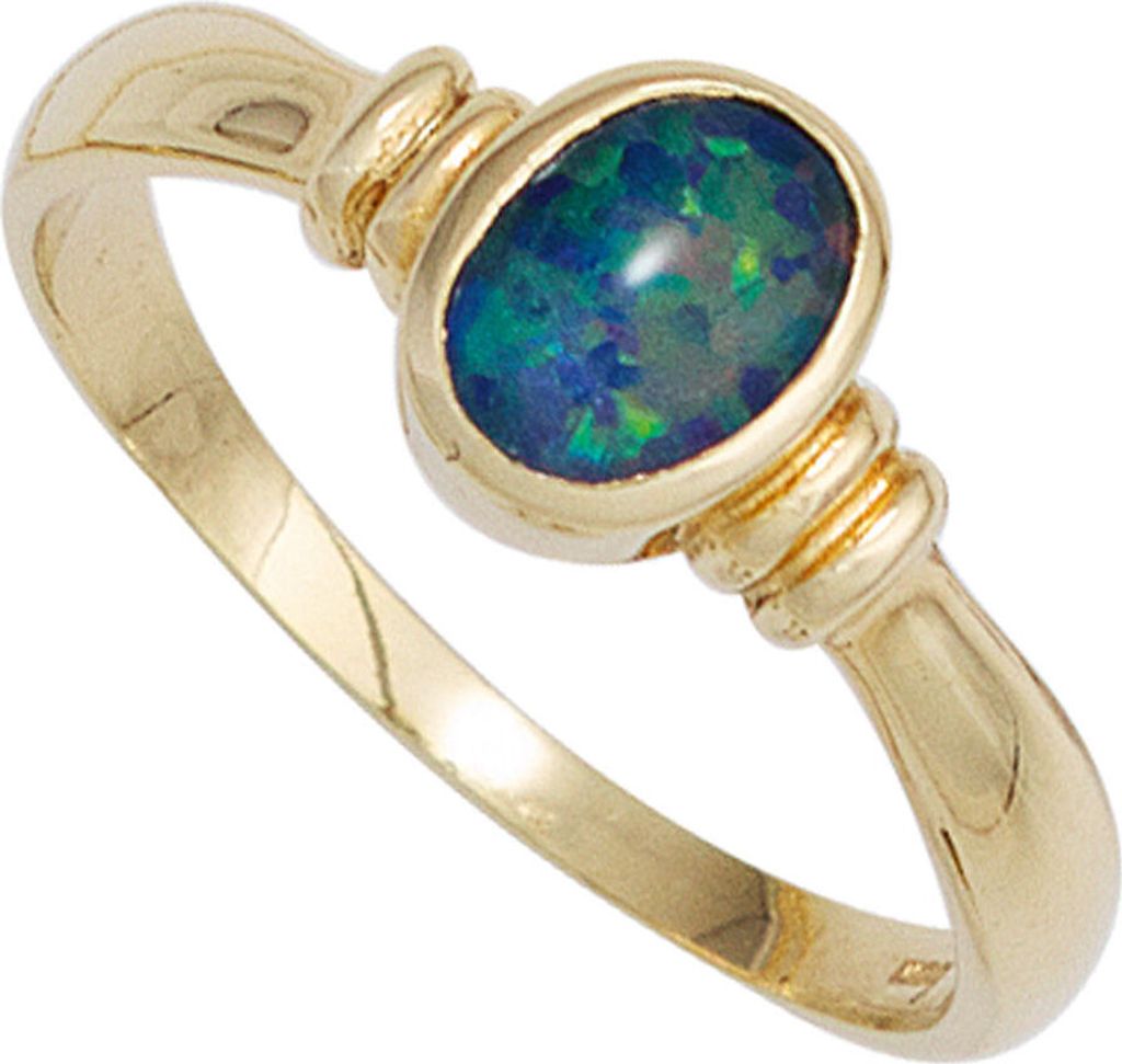 Ring Damenring mit Opal oval blau-grün 585 Gold Gelbgold Goldring Opalring Innenumfang 50mm Ø15.9mm