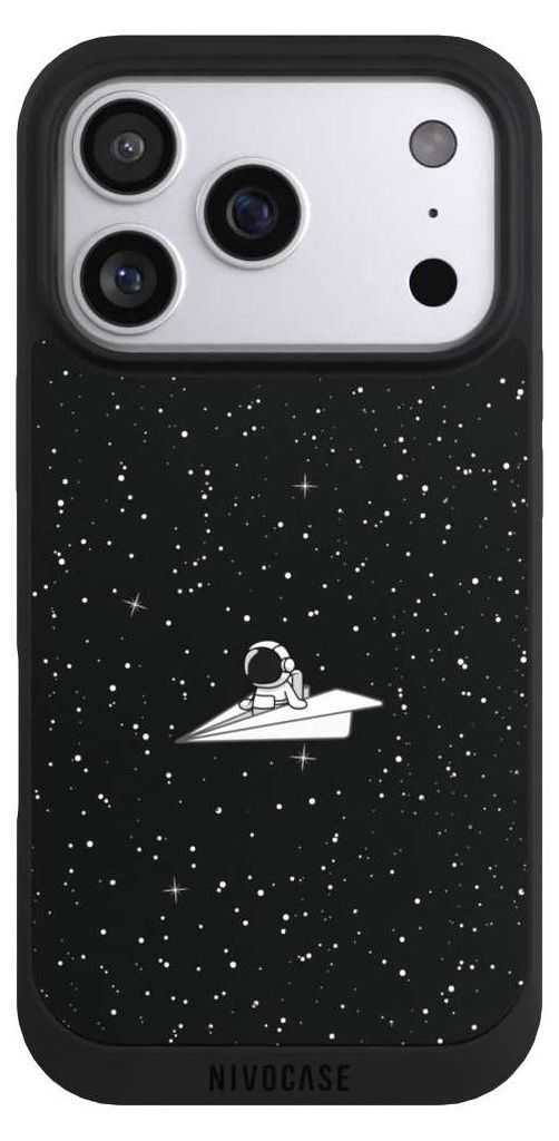 NIVOCASE Handyhülle für Apple iPhone 17 Pro Hülle NIVOpure Case Schwarz Astronaut Comic Papier