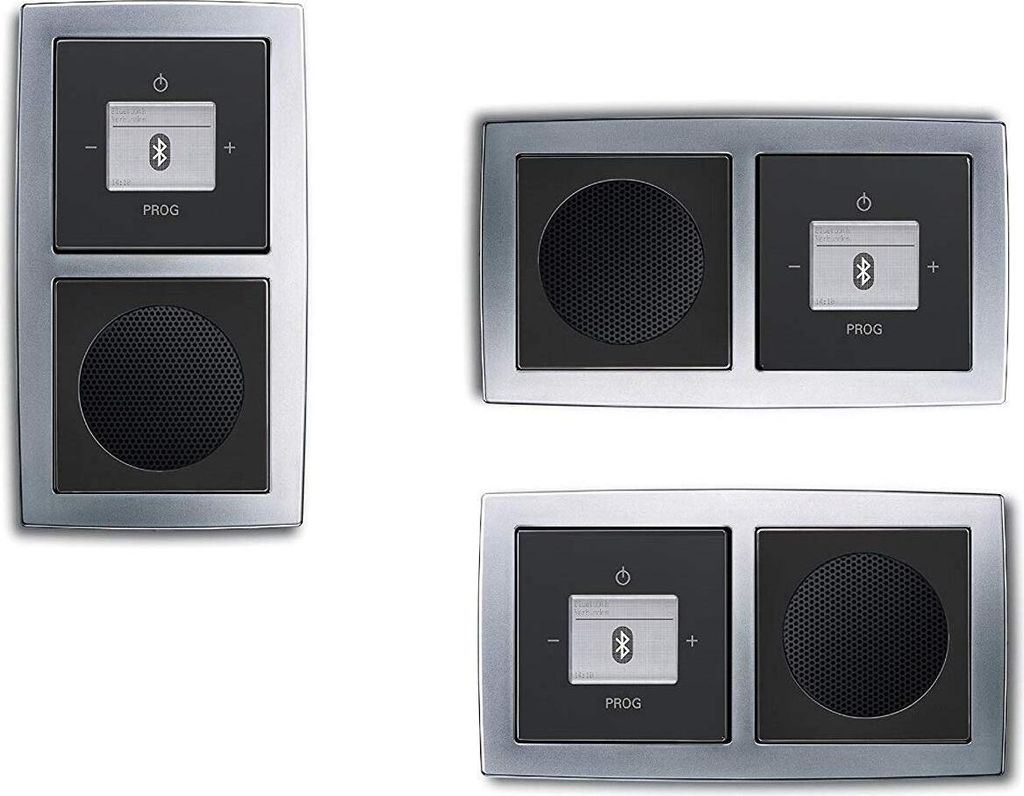Busch Jäger Unterputz Bluetooth Radio 8217 U (8217U) chrom matt Rahmen + schwarz matte Abdeckungen (sehr edel!) Radioeinheit + Lautsprecher + 2fac...