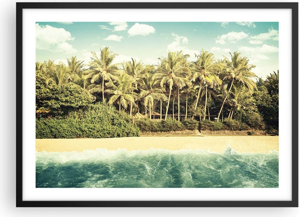 Gerahmtes Poster - Schwarzer Rahmen - Natur Strand Palmen - 70x50 cm - Wand Bild - Wanddeko - Wandbilder - Kunstposter - Wandposter - Bilderrahmen ...