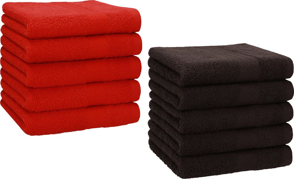 Betz 10 Stück Seiftücher 30x30 cm PREMIUM 100% Baumwolle Farbe: rot und dunkelbraun