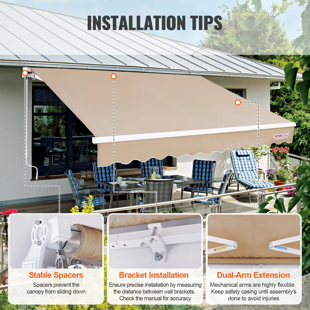 Store Extérieur Rétractable en Polyester Anti-UV avec Manivelle Fixe