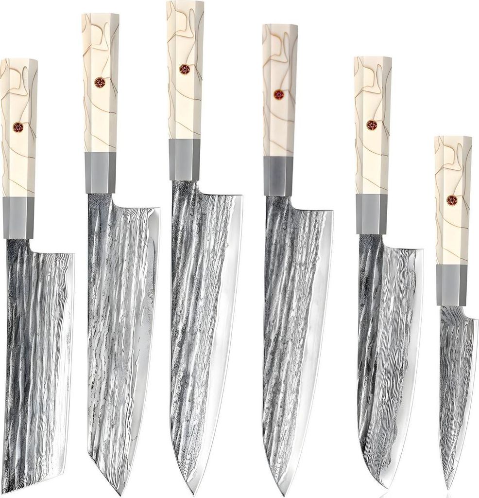 Set Damast Küchenmesser MA-39192 - 6 Stück Weiß KP39192