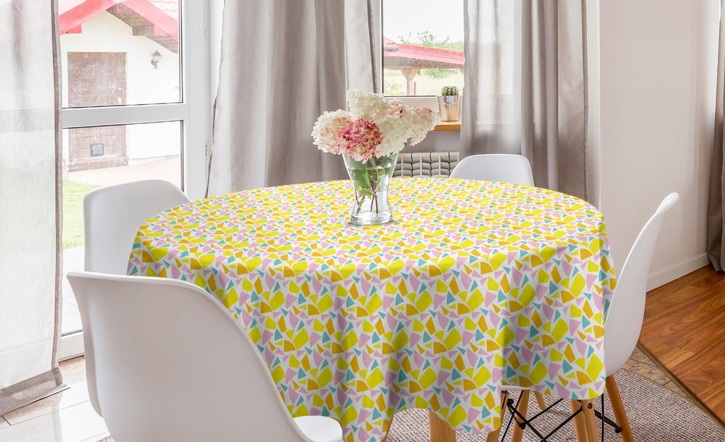ABAKUHAUS Geometrisch Runde Tischdecke, Moderne Pastell Funky-Motiv, Kreis Tischdecke Abdeckung für Esszimmer Küche Dekoration, 150 cm, Mehrfarbig