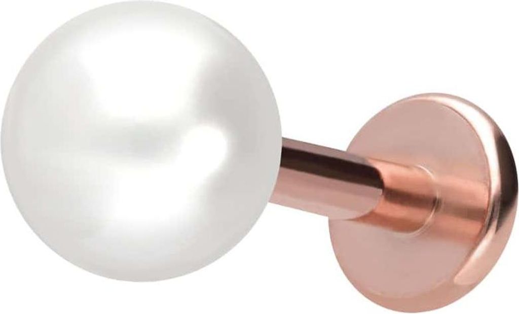 Ohrpiercing, Nasenpiercing Titan Labret mit Innengewinde SYNTHETISCHE PERLE RoséGold Stablänge: 8mm | Stabstärke: 1,6mm | Perlengröße: 6mm