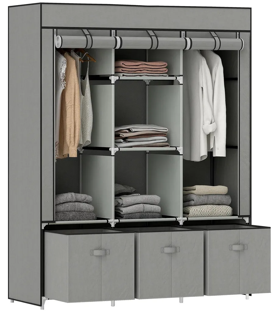 Grand dressing d'appoint gris clair 125cm pour chambre et studio étudiant