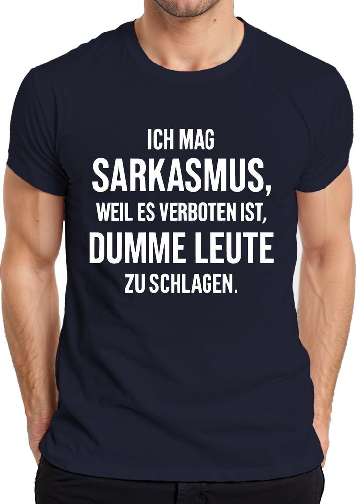 Ich mag Sarkasmus weil es verboten ist sarkastisch witzig frech Herren T-Shirt, Navy, 3XL