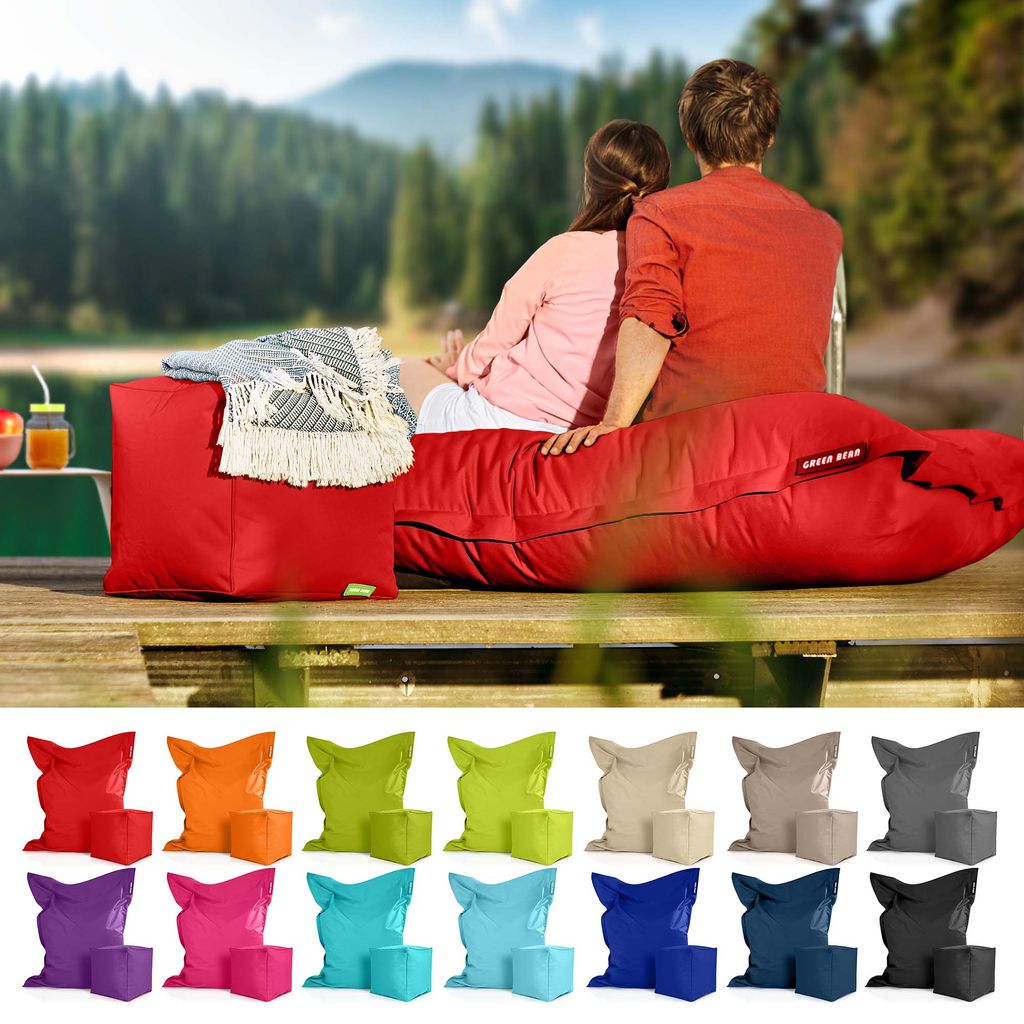 Green Bean XXL Riesensitzsack 140x180cm + Hocker 40x40x40cm mit EPS-Perlen Füllung - 2er Set Sitzsack "Square+Cube" Rot