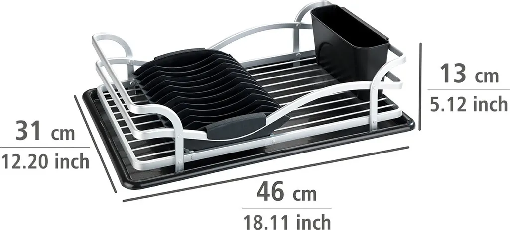 Egouttoir Wenko en aluminium inoxydable noir et argenté pour évier 45cm