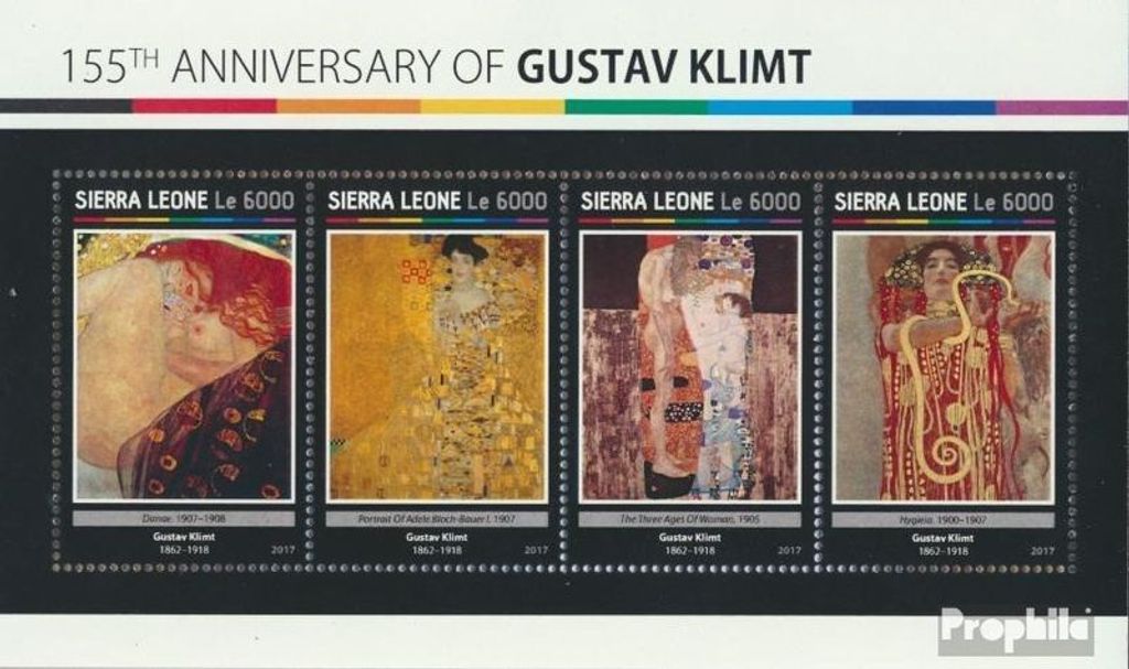Briefmarken Sierra Leone 2017 Mi 8075-8078 Kleinbogen (kompl. Ausg.) postfrisch Gustav Klimt
