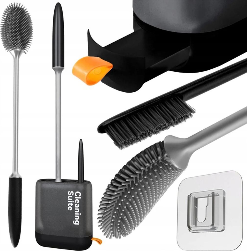 QIKtech Silikon antibakterielle Toilettenbürste Hängeset 2 in 1 Abtropffläche