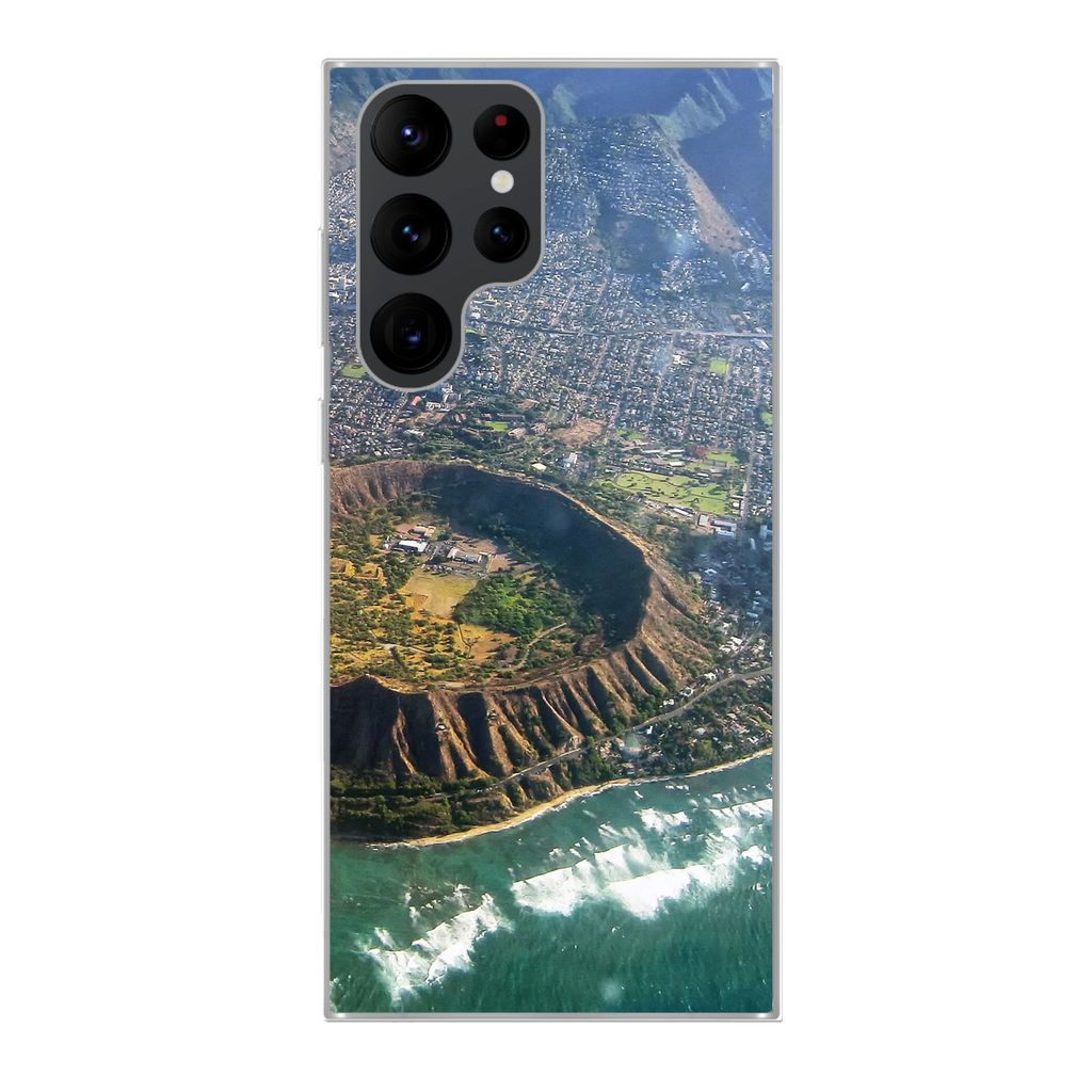 MuchoWow Handyhülle Schutzhülle Hülle für Samsung Galaxy S22 Ultra Ein Luftbild von Honolulu und einem erloschenen Krater auf Hawaii Silikon ...