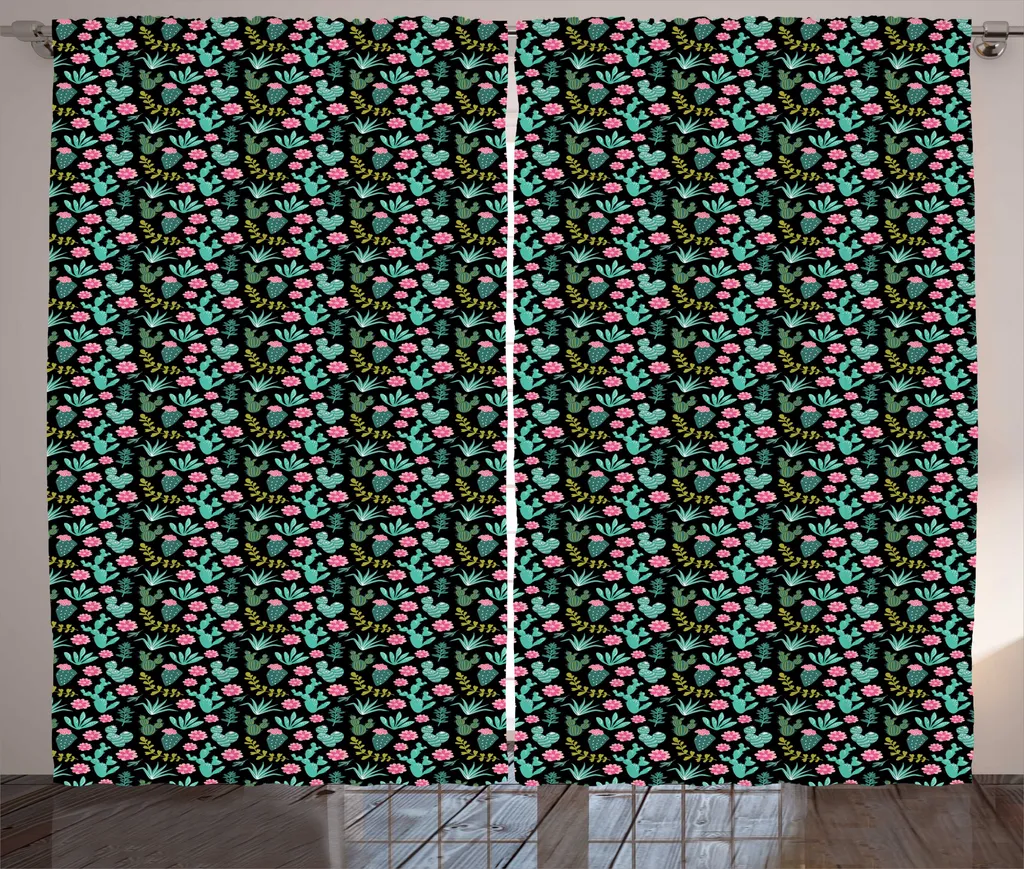 Rideaux Salon Rustique Cactus 280x225 cm - Désert Floral Multicolore