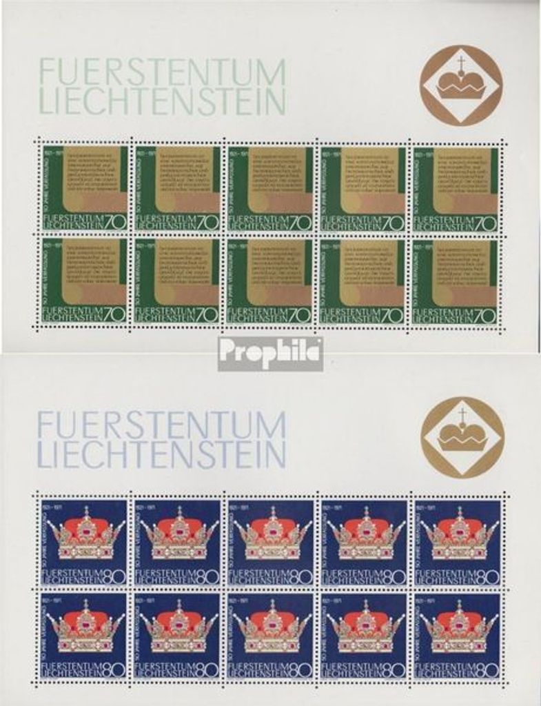 Briefmarken Liechtenstein 1971 Mi 546Klb-547Klb Kleinbogen (kompl.Ausg.) postfrisch Verfassung