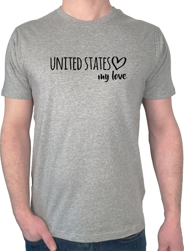 Huuraa Herren T-Shirt United States my love 3XL Sport Grey Bio Baumwolle Fairtrade Herrenshirt Geschenkidee