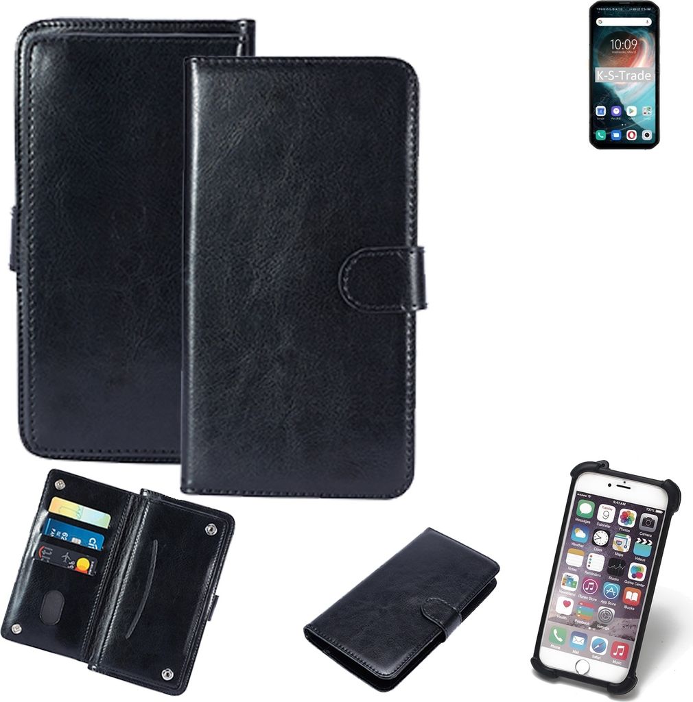 K-S-Trade 360° Hülle kompatibel mit Blackview BL6000 Pro schwarz Kunstleder Case BookCase WalletCase Kunstlederederhülle Handyhülle, Rundumschutz