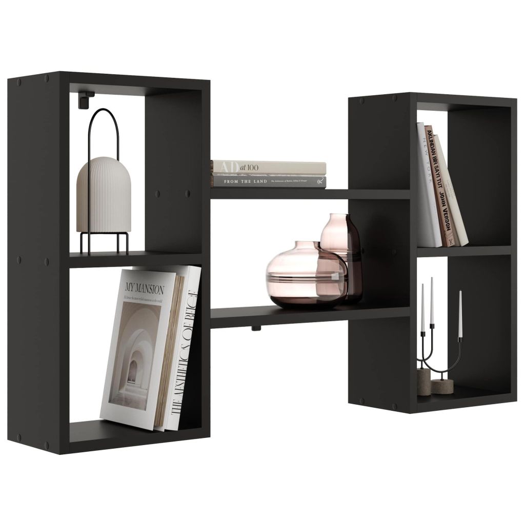Wandregal Schwarz – modernes Regal zur Wandmontage mit offener Ablage, vielseitiges Hängeregal für Wohnzimmer, Büro, Flur oder Schlafzimmer