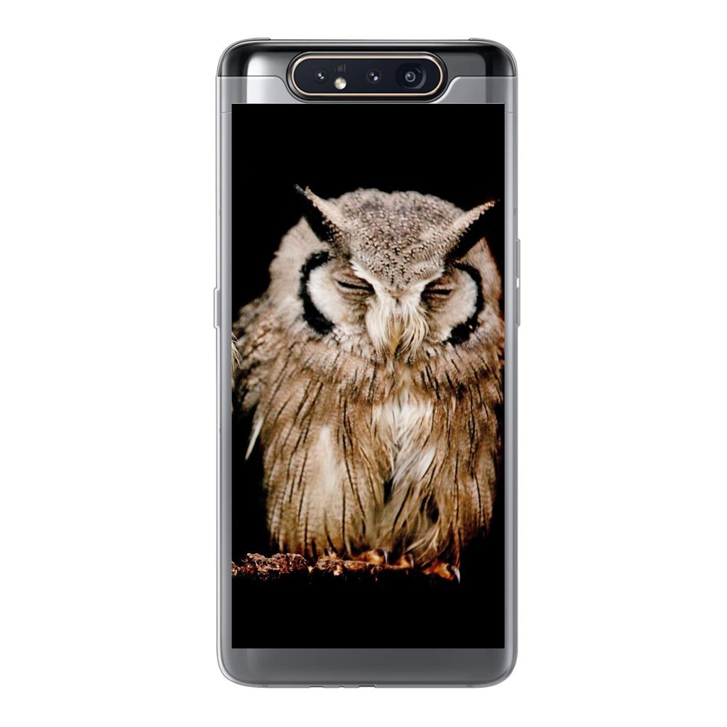MuchoWow Handyhülle Schutzhülle Hülle für Samsung Galaxy A80 Eule - Vogel - Schwarz Silikon Softcase Handy Hülle - Schutzdeckel
