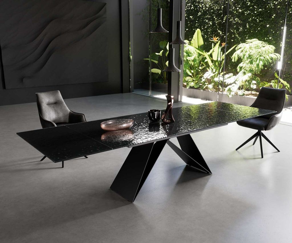 DELIFE Esstisch Edge 200-300x100 Reliefglas Rauchschwarz Produktbild 