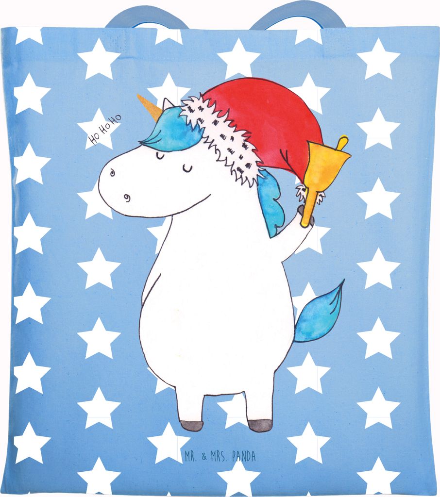 Mr. & Mrs. Panda Schultasche Einhorn Weihnachtsmann - Sky Blue - Geschenk, Unicorn, Tote Bag, Weihnachten, Jutetasche, Shopping Tasche, Laptoptasch...