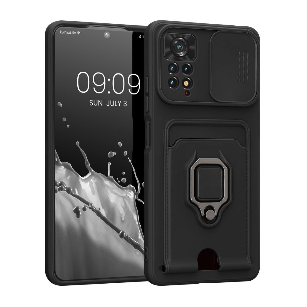 kwmobile Handyhülle kompatibel mit Xiaomi Redmi Note 11 Pro / Note 11 Pro (5G) / Note 12 Pro (4G) - Softcase mit Kameraschutz - Kartenfach - Schwarz
