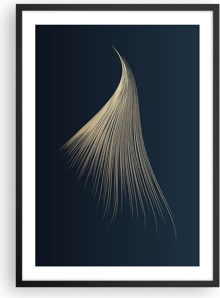 Gerahmtes Poster - Schwarzer Rahmen - Golden Borsten Abstraktion - 50x70 cm - Wand Bild - Wanddeko - Wandbilder - Kunstposter - Wandposter - Bilder...
