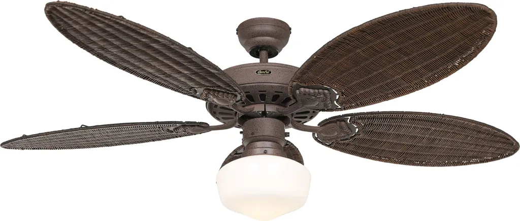 Grand Ventilateur de Plafond avec Lampe et Pales en Rotin 132 cm