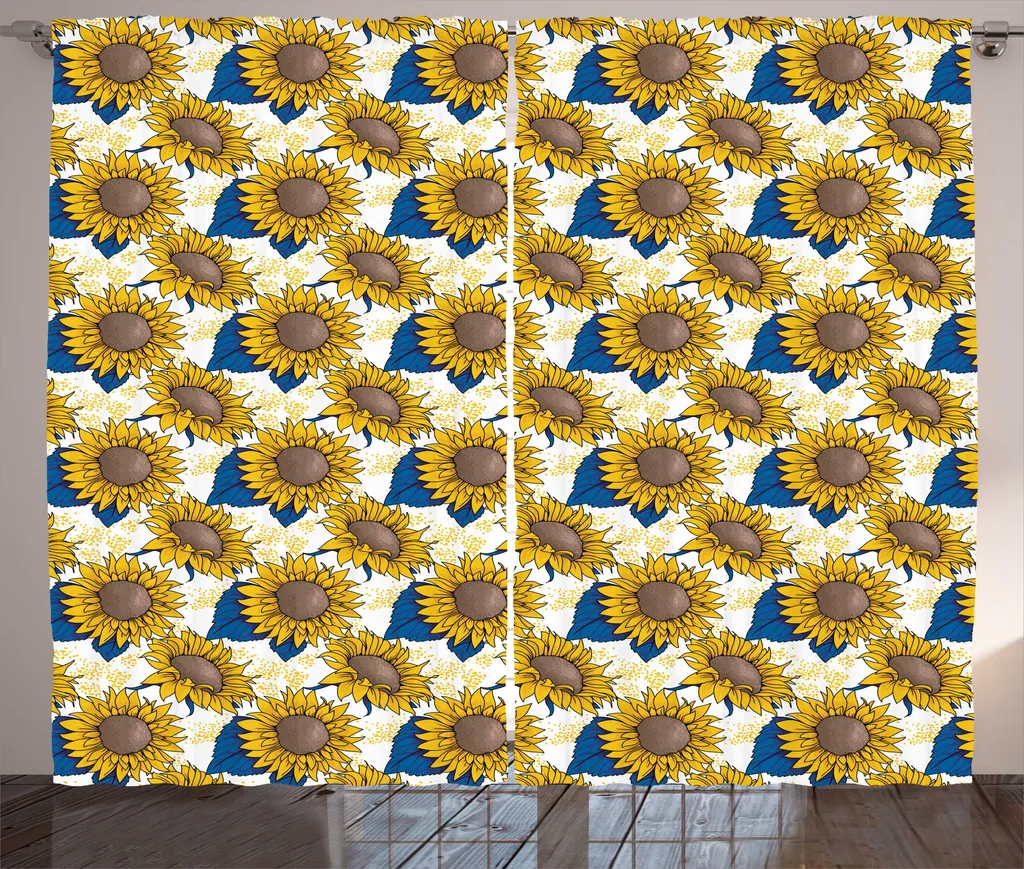 Rideau occultant décoratif tournesol pour grande fenêtre de chambre bleu