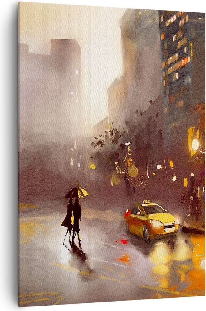 Bild auf Leinwand - Leinwandbild - Einteilig - Manhattan Paar Straße - 70x100cm - Wand Bild - Wanddeko - Wandbilder - Leinwanddruck - Wanddekorati...