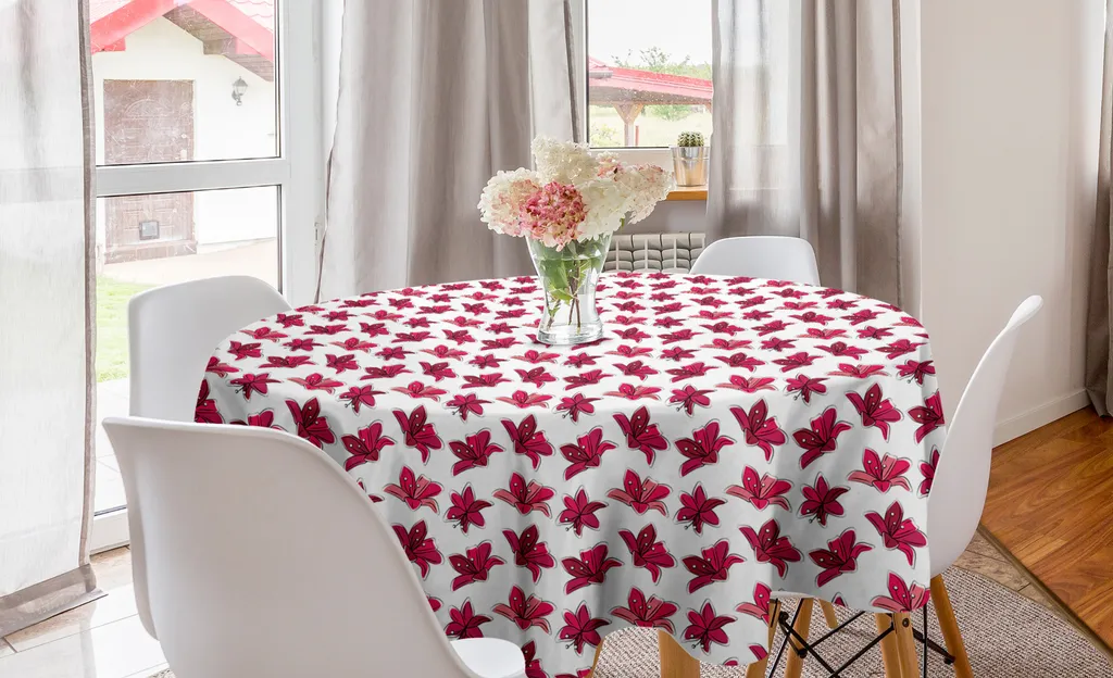 ABAKUHAUS Tovaglia Rotonda 150cm Fiori Gigli Rosa - Arredo Cucina