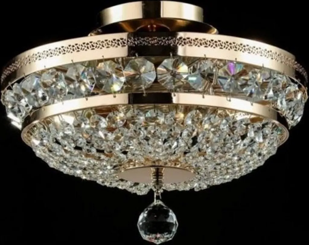 Plafonnier cristal baroque doré 32cm pour petits espaces de prestige