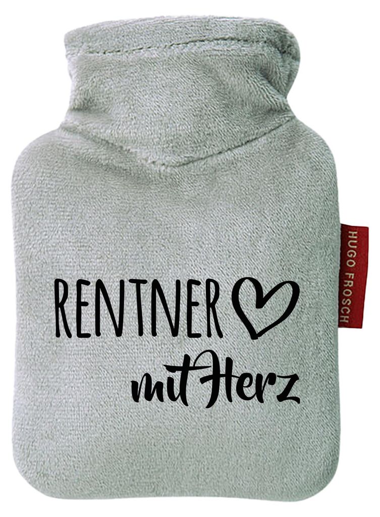 Huuraa Mini-Wärmflasche Rentner mit Herz 0,2 Liter Grey Mini Veloursbezug Taschenwärmer Geschenkidee
