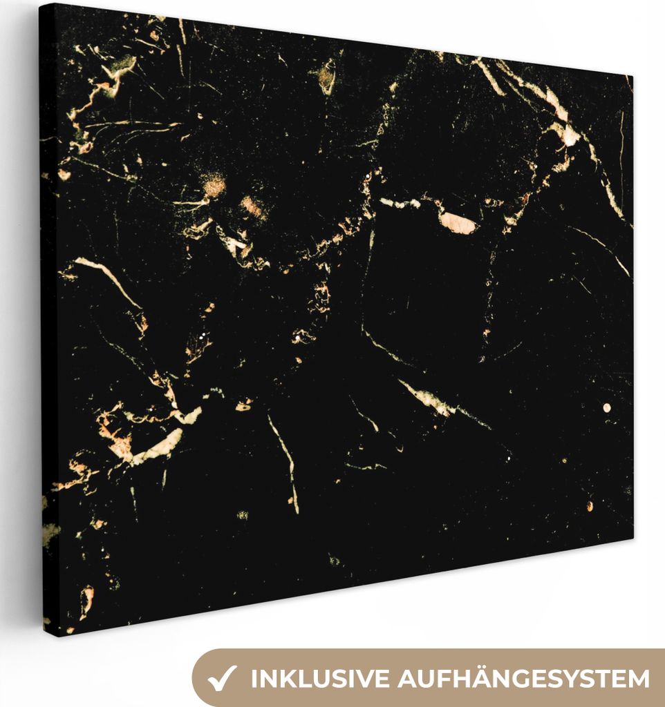 MuchoWow - Leinwandbilder - Marmor - Limette - Schwarz - Gold, Wandbild, Wanddeko Bilder Wohnzimmer, 80x60 cm