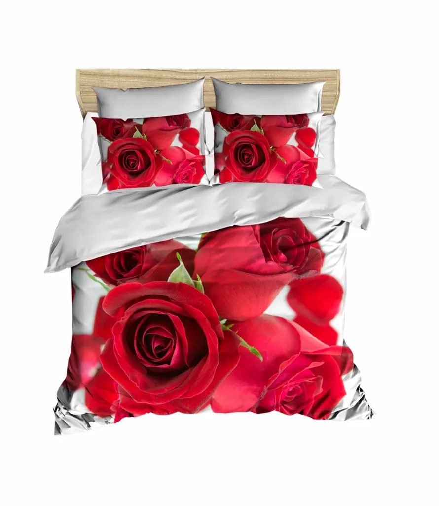 Linge de Maison 192 Parure de Couette King Size en Microsatin Rouge