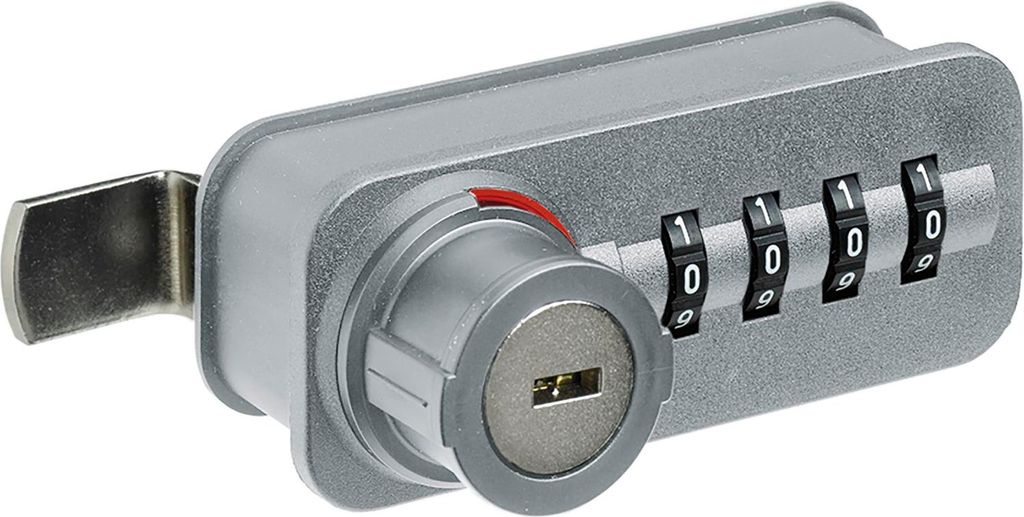 Hettich Zahlenschloss mit Riegel - Freecode Schrankschloss temporärer Nutzercode je Schließvorgang, links, Stahl/KS verchromt matt