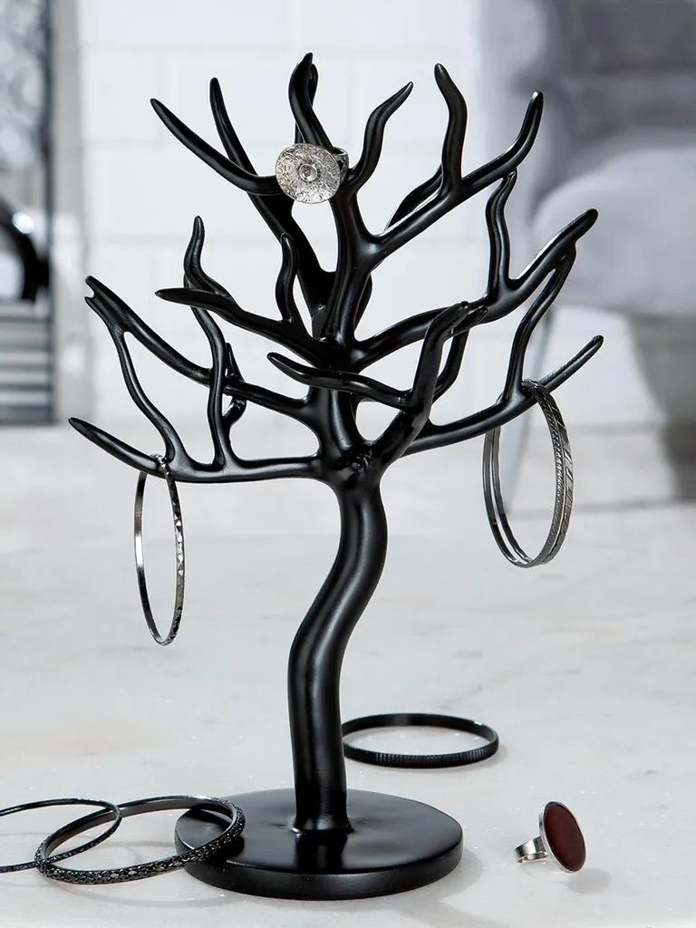 Porte-Bijoux en Résine Noire Robuste Arbre Décoratif Gilde 18x23x31 cm