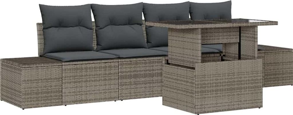 "SALE 2026" Sofa Set mit Kissen 5 pcs Grau Poly-Rattan - 100x55x73cm - Gartensofas DEMöbel455962