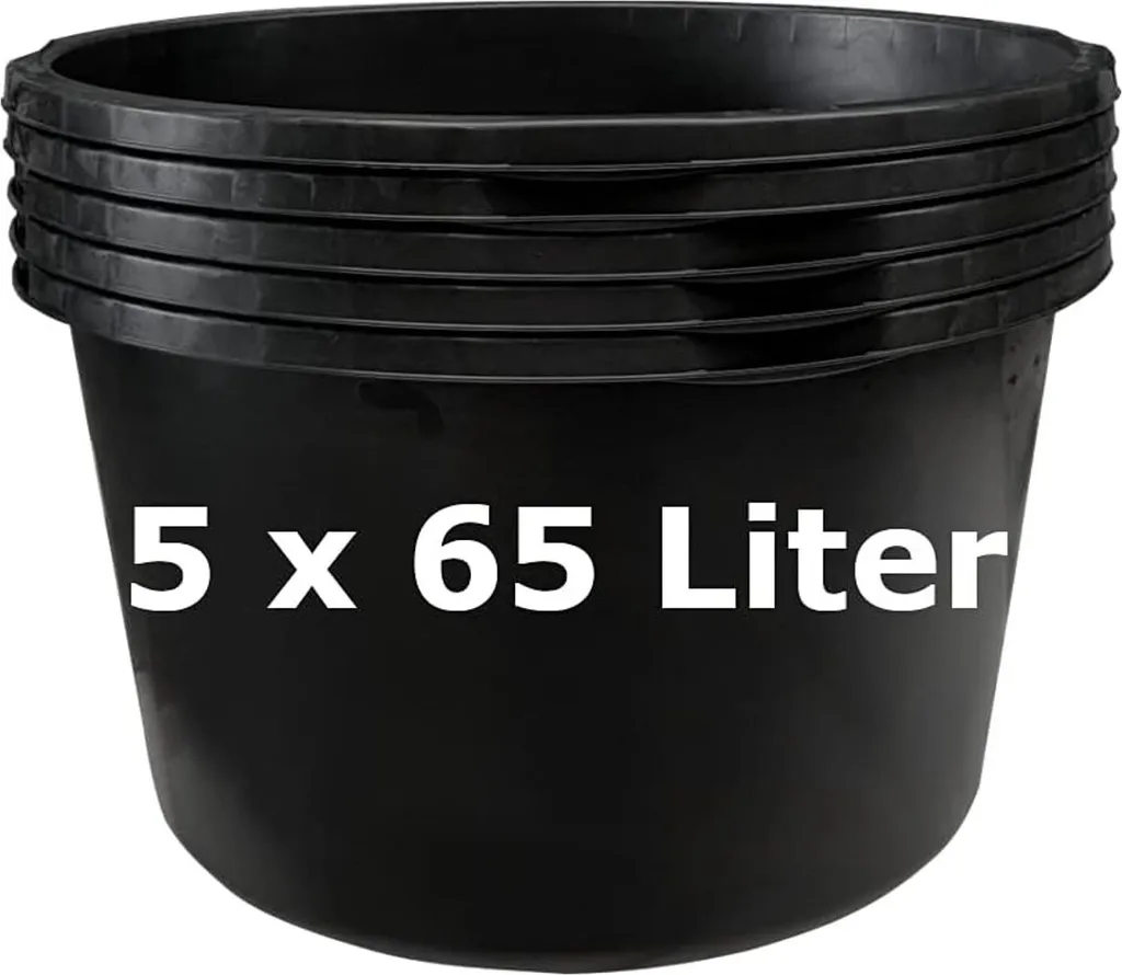 Seau à mortier 65L noir rond par 5 unités pour maçonnerie et travaux