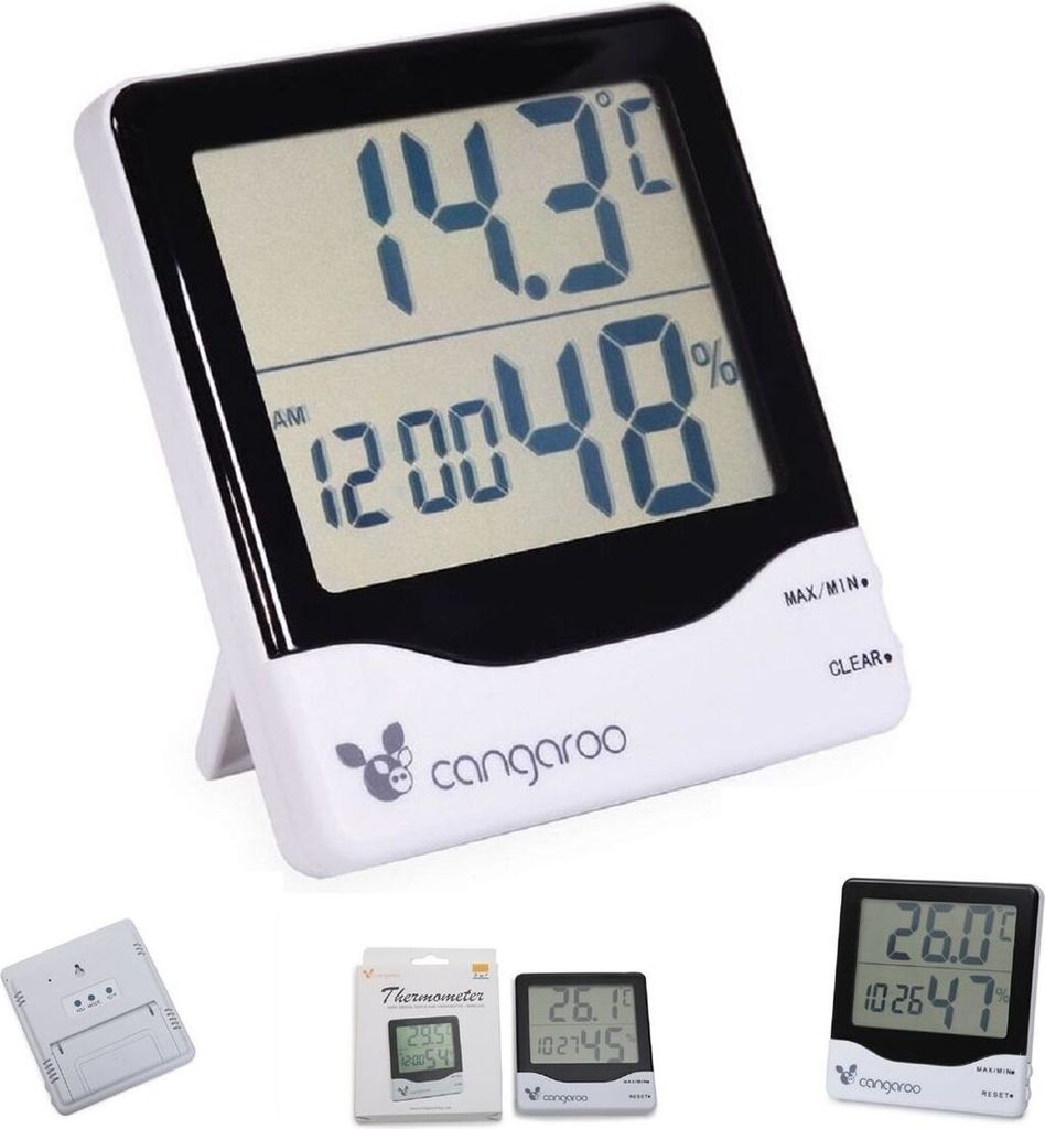 Cangaroo Thermometer 3 in 1, Hygrometer, Thermometer, digitale Uhr mit Wecker
