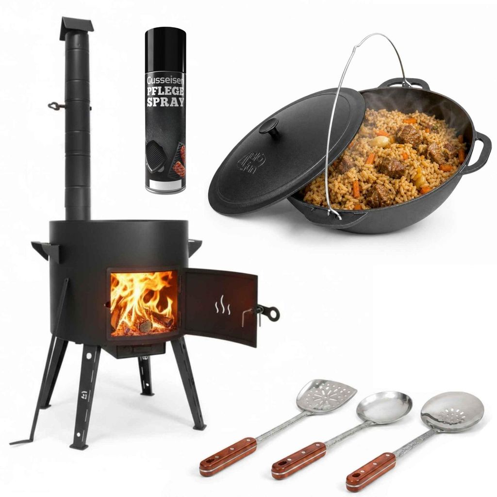 Premium Gusseisen Kazan Set 15 L mit Ofen Utschak Feuerofen Produktbild 