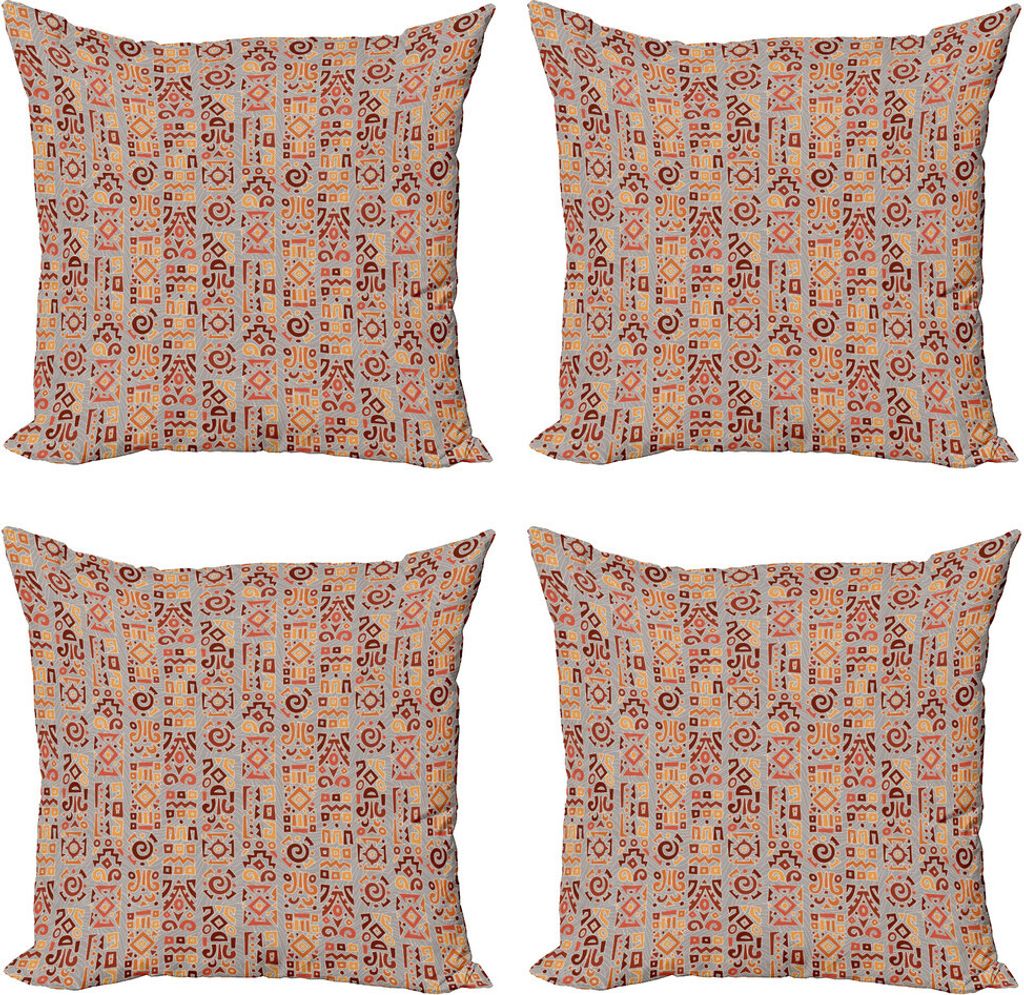 ABAKUHAUS Stammes Kissenbezug Set (4 Stück), Gekritzel, Moderner Doppelseitiger Digitaldruck, 60 cm x 60 cm, Mehrfarbig