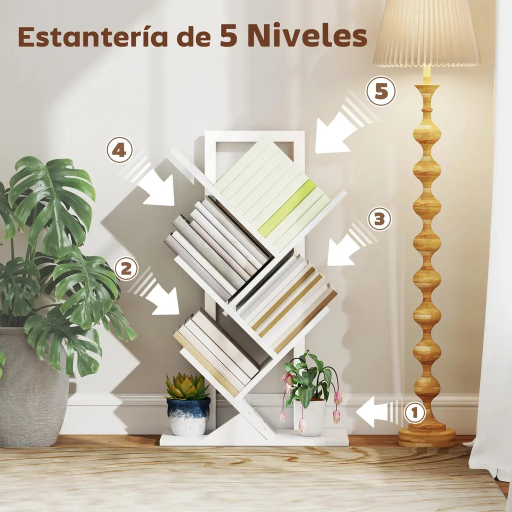 Bibliothèque Arbre Stable Anti-Chute : Range-Livres Design Blanc - 3